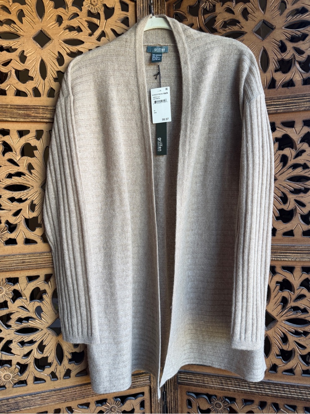 Nordstrom Rack Cashmere Open-Front Cardigan, Beige, M